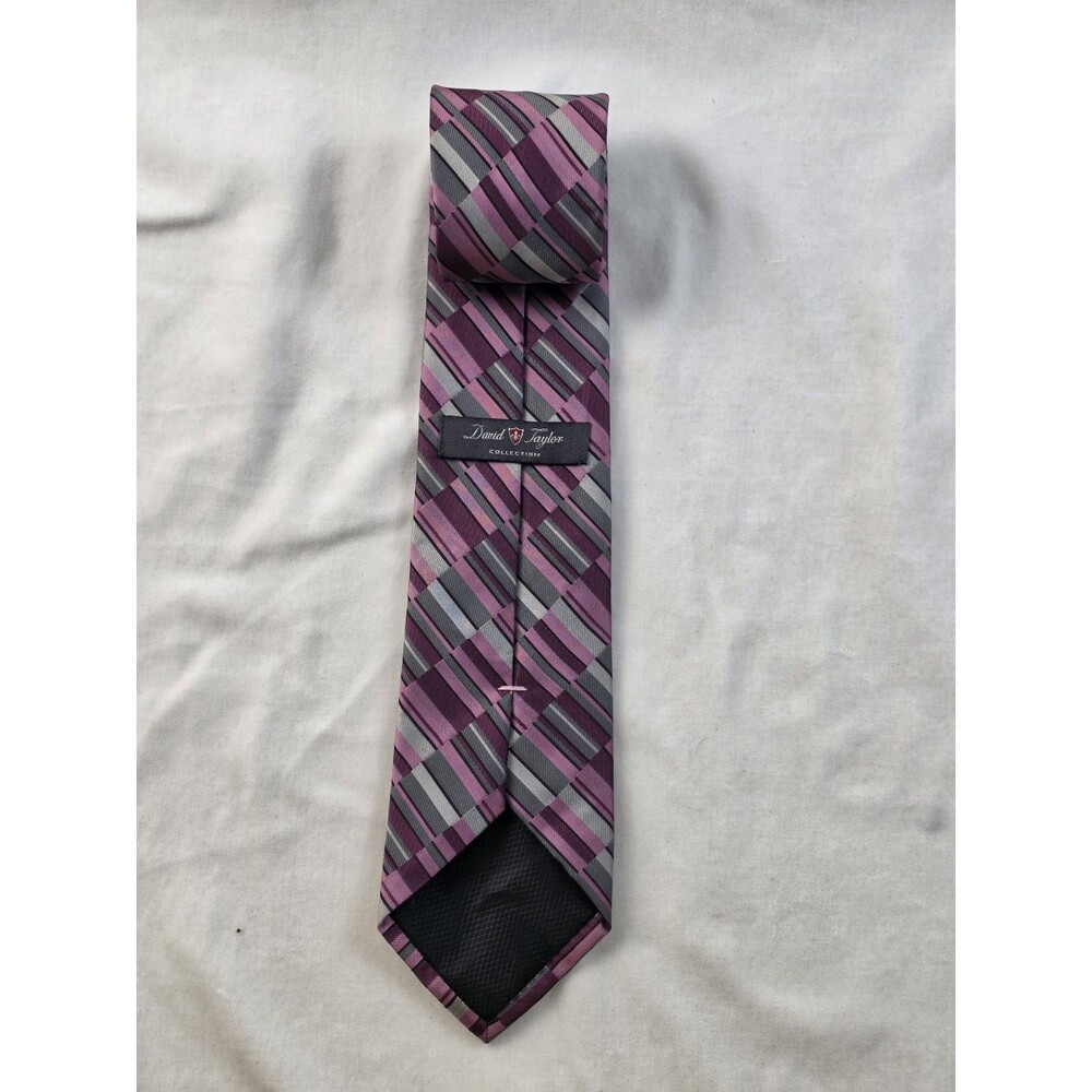 Purple, Pink & Grey Plaid Geometric Men's Necktie